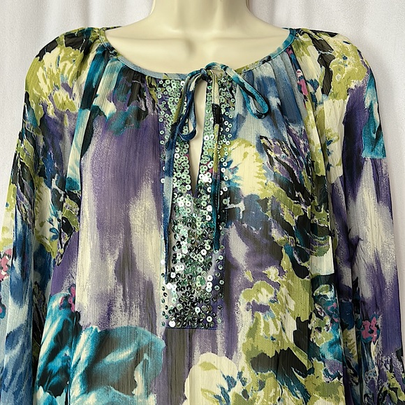 Sunny Leigh NWT Floral Sequins Cinch Waist Long Sleeve Shirt Top **Size S** - Picture 3 of 4